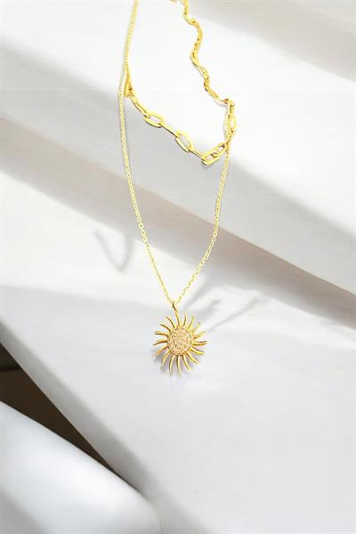 Güneş Altın Kaplama İki Zincirli Kolye Gold