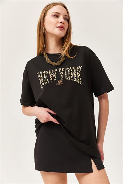 Bisiklet Yaka Oversize Tshirt Siyah