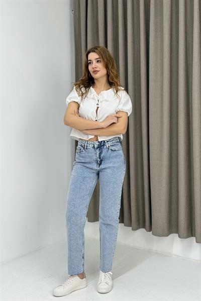 Kadın Taş Kaplama  Mom Kot Pantolon