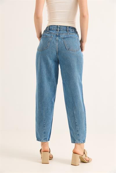 Yüksek Bel Düğmeli Wide Leg Jean Mavi