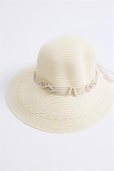 Daire Hasır Kadın Plaj Havuz Bahçe Şapkası Krem