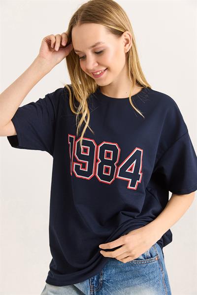1984 Baskılı Oversize Tshirt Lacivert
