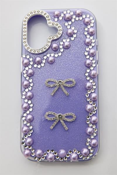 İphone 17 Uyumlu Taş Detaylı Telefon Kılıfı Lila