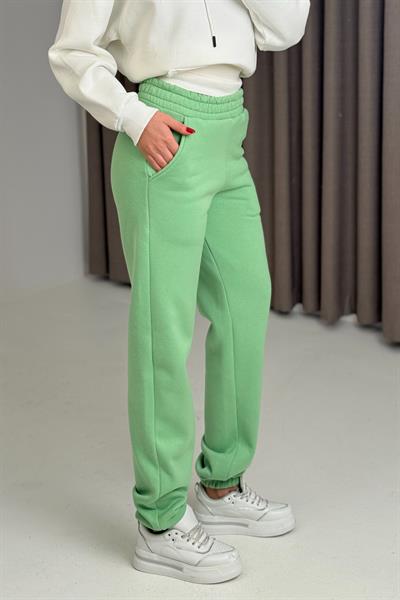 Üç İplik Şardonlu Kadın Eşofman Altı Su Yeşili