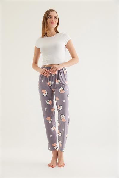 Beli Lastikli Kadın Pijama Altı Lila