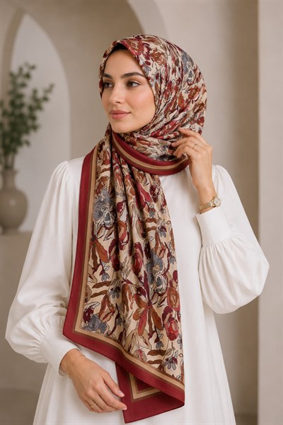 Kadın Soft Çiçekli 180X75 Ölçülü Şal Bordo