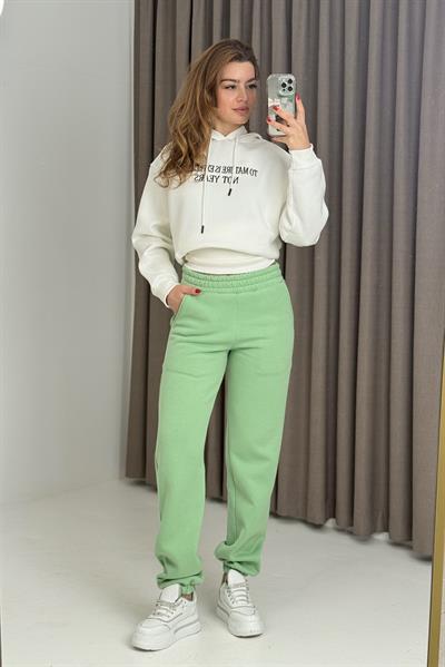 Üç İplik Şardonlu Kadın Eşofman Altı Su Yeşili