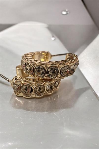 Altın Kaplama Taşlı Küçük Halka Küpe Gold