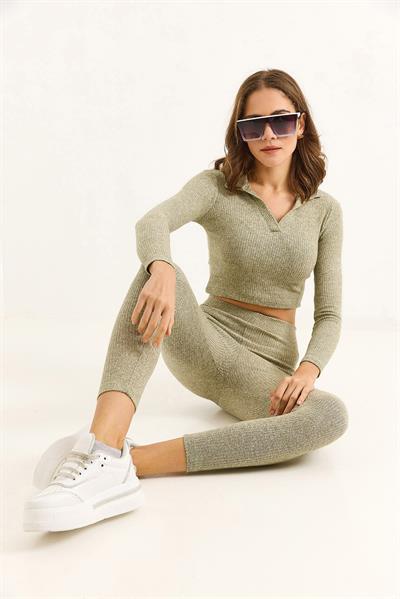 Kadın Polo Yaka İkili Fitilli Takım Açık Yeşil