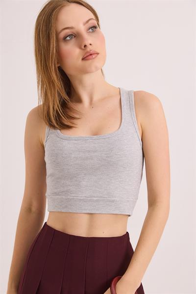 Kare Yaka Örme Kaşkorse Bluz