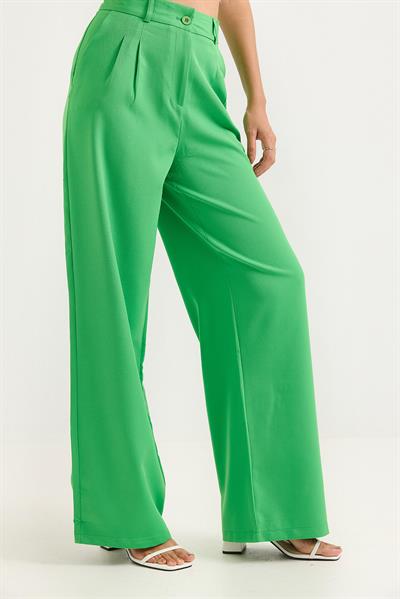 Yüksek Bel Bol Paça Pantalon Yeşil