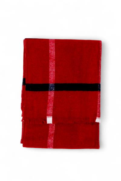 Kadın Ekose Desen Püsküllü Bordo Şal