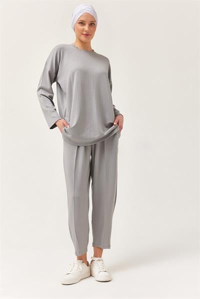 Rahat Kesim Bisiklet Yaka İkili Takım Gri