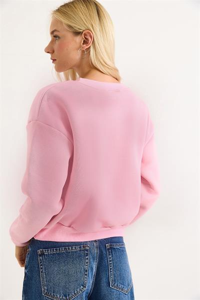Limon Nakışlı Üç İplik Swetshirt Pembe