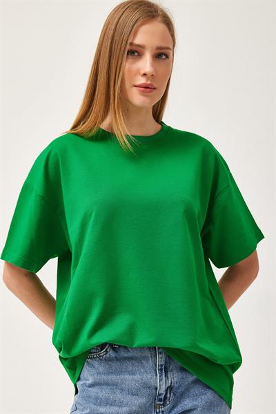 Basic Bisiklet Yaka Tshirt Yeşil