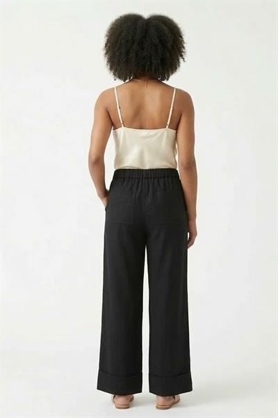 Kadın Beli Lastikli Rahat Kesim Geniş Paça Pantolon Siyah