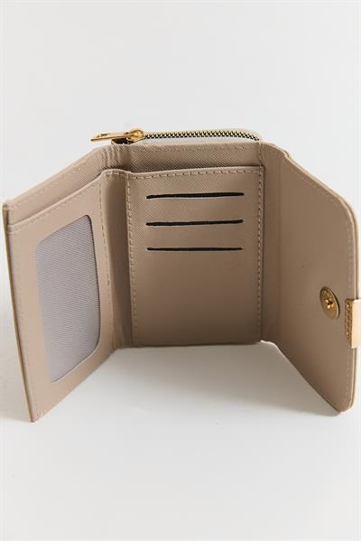 Metal Akseusarlı Kapamalı Mini Cüzdan Vizon
