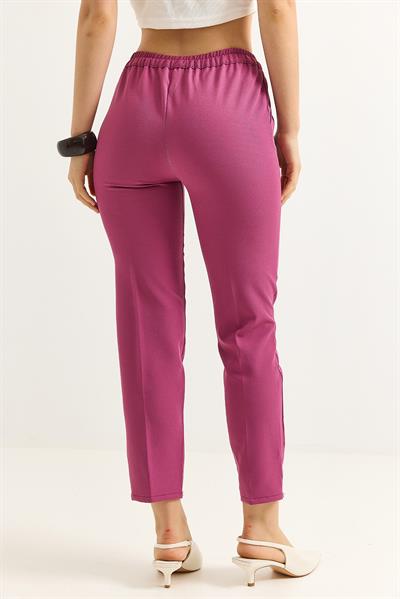 Beli Lastikli Kısa Paça Double Krep Pantolon Gül Kurusu
