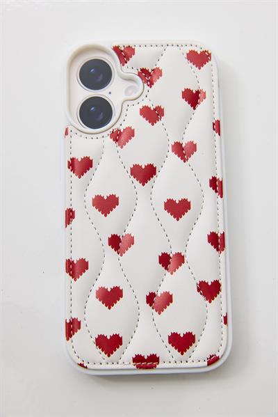 İphone 17 Uyumlu Kalp Desnli Kabartmalı Kılıf Beyaz