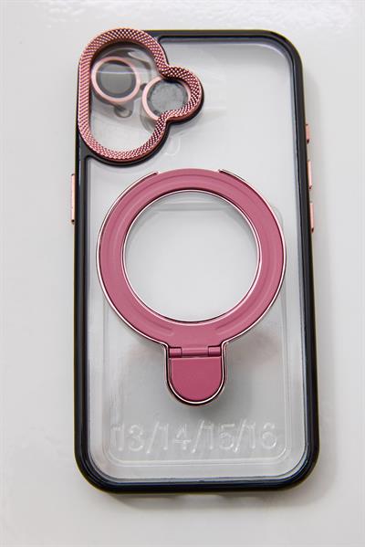 İphone 17 Uyumlu Magsafe Dönebilen Halkalı Kılıf Lens Korumalı Pembe