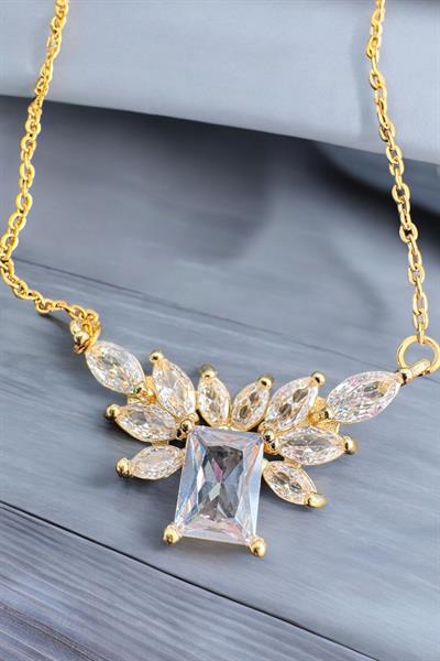 Büyük Baget Taşlı Zincir Kolye Gold