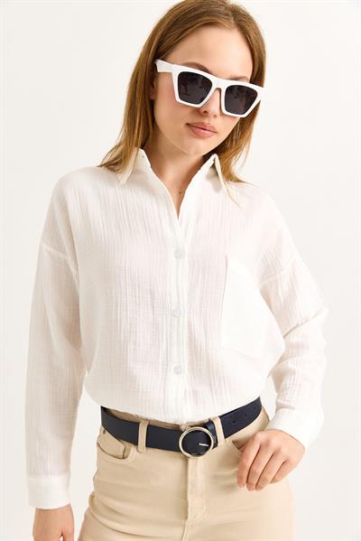 Uzun Kollu Oversize Gömlek Beyaz