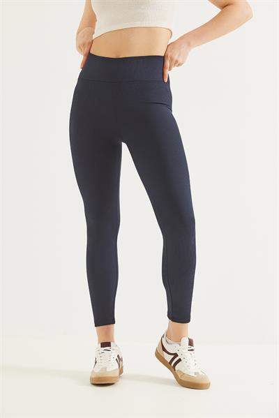 Yüksek Bel Fitilli Toparlayıcı Tayt Lacivert