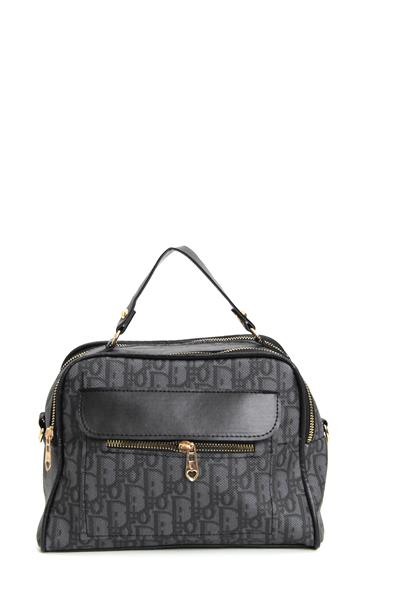 Çift Fermuarlı Önü Gözlü  El Çantası Antrasit