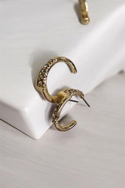 Baget Taşlı Halka Küpe Gold