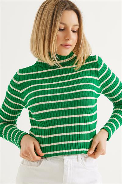 Yarım Balıkçı Yaka  Mevsimlik Triko Kazak Yeşil