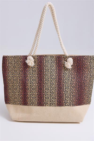 Fermuarlı Desenli  Kadın Plaj Çantası Bakır
