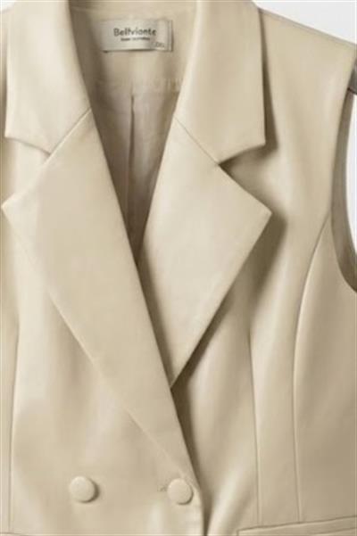 Kadın Kruvaze Yaka Düğmeli Kolsuz Yelek Bej