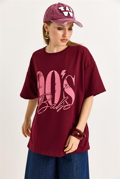 Bisiklet Yaka Kısa Kollu Tshirt Bordo