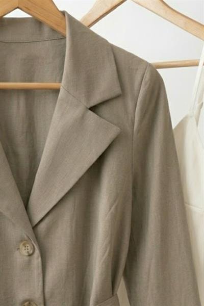 Kadın Kruvaze Yaka Düğmeli Belden Bağlamalı Ceket Haki