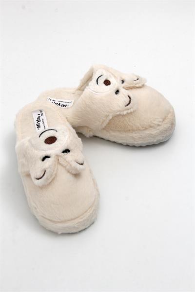 Peluş Model Önü Kapalı Ev Terliği Bej