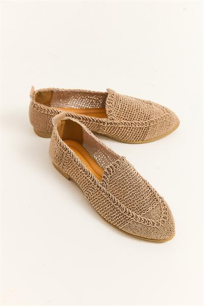 Örgü Tasarım Kadın Babet Ayakkabı Vizon