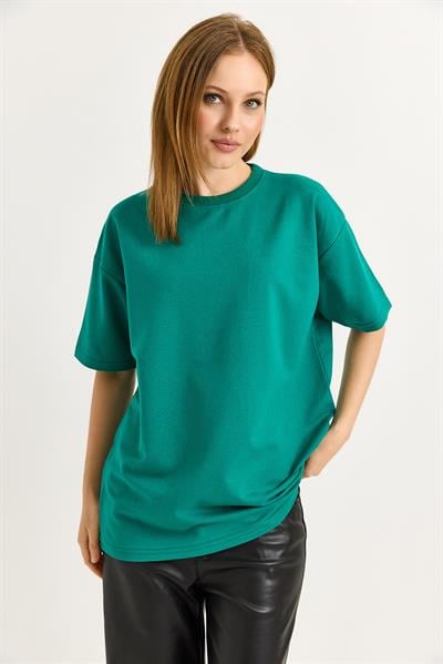 Oversize Yumuşak Dokulu Salaş T-Shirt  Yeşil
