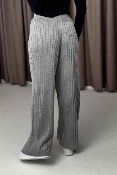 Kadın Triko Simli Salaş Esnek Pantalon Gri