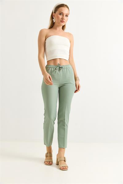 Beli Lastikli Kısa Paça Double Krep Pantolon Çağla