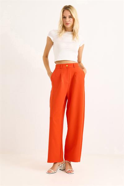 Yüksek Bel Bol Paça Pantalon Turuncu