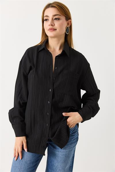 Kadın Oversize Müslim Kumaş Basic Gömlek Siyah