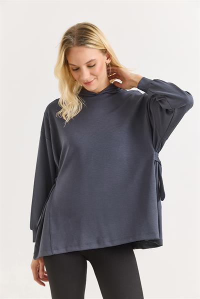 Kadın Yanları Bağlamalı Oversize Modal Tunik Füme