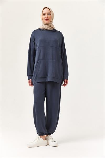 Çıtçıt Detay Kapüşonlu İkili Takım Füme