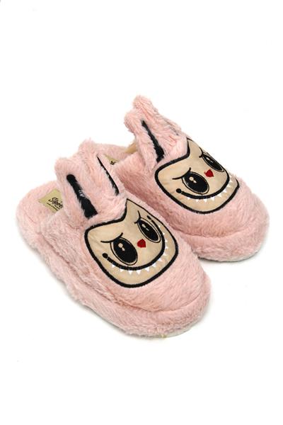 Figürlü Peluş Ev Terliği Açık Pembe