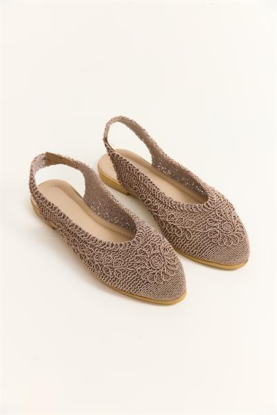 Örgü Model Kadın Babet Ayakkabı Vizon