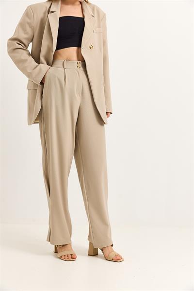 Pantalon Paçası Dikiş Detaylı İkili Vizon Takım