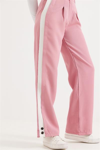 Yanları Şeritli Bol Paça Pantolon Pembe