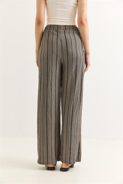 Bürümcük Çizgili Rahat Kesim Pantalon Füme