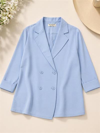 Kadın Kruvaze Yaka Oversize Blazer Ceket Açık Mavi