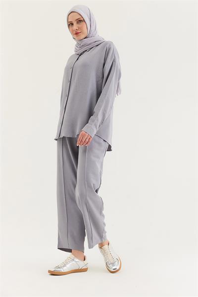 Gömlek Pantolon Bürümcük Kumaş Takım Gri